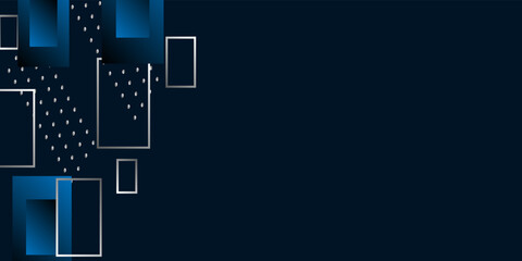 Naklejka premium Modern abstract dark navy blue background with dots and 3D square shapes.