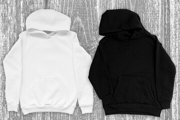 White and black hoodie blank mockup, copy space.