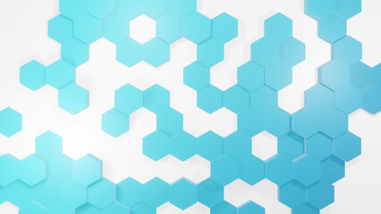 Hexagonal background with blue hexagons, abstract futuristic geometric backdrop or wallpaper with copy space for text, 3D rendering