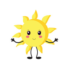 Vector logo of the sun icon. Silhouette of a kawaii-style. Sun icon on a white isolated background.