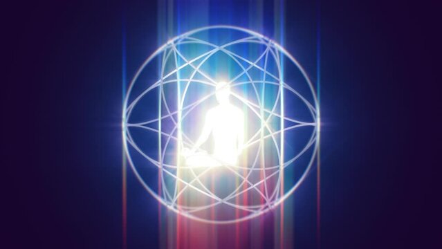 looped 3d animation of a meditating
man in the astral of sacred energies