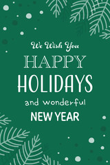 Hand drawn ornaments. Card with Christmas branches and wishes. Vector illustration