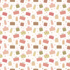 Design of seamless pattern with Christmas present boxes. Panoramic header. Vector