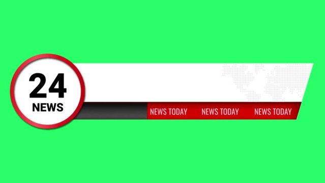 Animation red and white text box for sports news isolate on green background