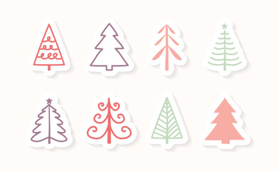 Fototapeta premium Collection of Christmas trees - hand drawn icons. Vector