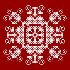 Cross Stitch Snowflake Christmas pattern red background