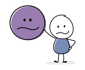 Angry cartoon businessman with emoticon icon. Vector