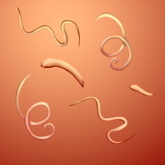Illustration of helminths on color background. Parasites in human body