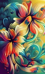 Beautiful Illustration of Colorful Flowers, AI Generated Flower Illustration, Generative Art