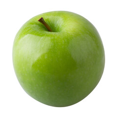 Green apple with green leaf and cut slice with seed isolated on a transparent background