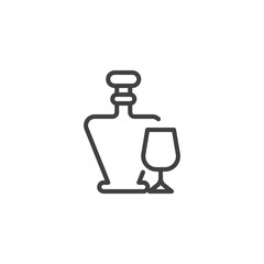 Brandy bottle and snifter glass line icon