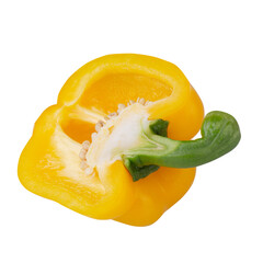 Fresh whole and sliced yellow sweet pepper isolated on a transparent background