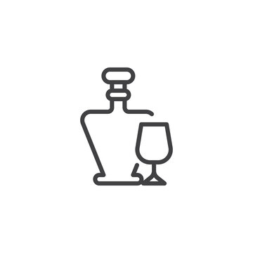 recommend clip art: Brandy bottle and snifter glass line icon