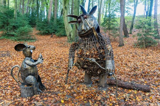 Sculpture of the children's characters The Gruffalo and Mouse, in Hardwick Park, Sedgefield, UK