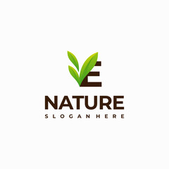 E letter leaf initial nature Logo designs, Modern Letter green Nature logo vector icon illustration