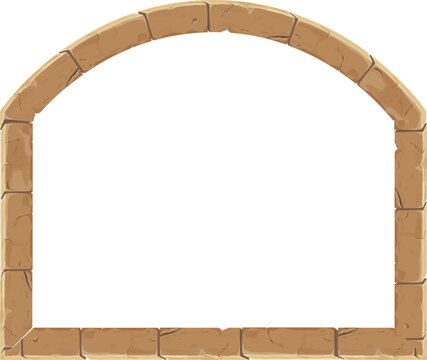 Stone brick frame border ancient medieval in cartoon style, isolated on white background. Game decoration, menu