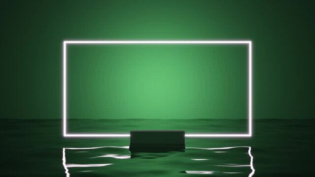 Rectangular Illuminated 3D Podium Over Water, Studio Scene

Image suitable for displaying text and products on a green background water surface.