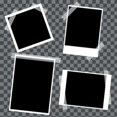Photo frame realistic vector mockup of different size on transparent background.