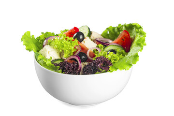 Close-up photo of fresh salad with vegetables in white plate - Powered by Adobe