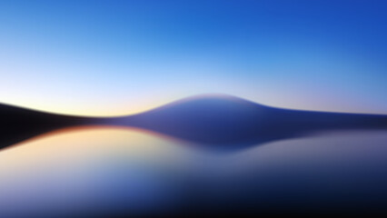 Vector gradient seascape. Landscape lake and mountain in fog. Wavy background. Blurred volumetric silhouettes of hills. Colorful abstract wallpaper.