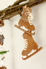 Old children toys on wooden background for christmas decoration.
