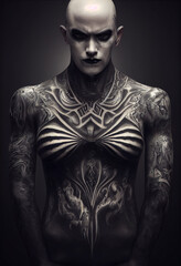 Hybrid Human Alien, Human creature, Science Fiction character, Sci fi, Creepy Monster, Dark Art, Extraterrestrial entity 
