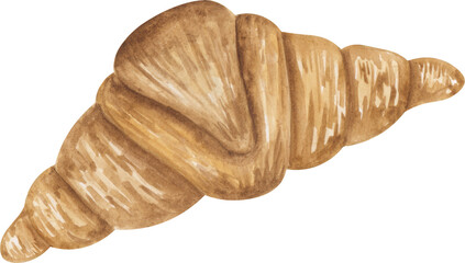 Fresh croissant watercolor illuatration. Bakery bread clipart element.