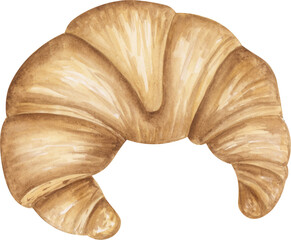 Fresh croissant watercolor illuatration. Bakery bread clipart element.