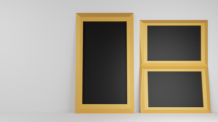 photo frame with gold color and black background with space