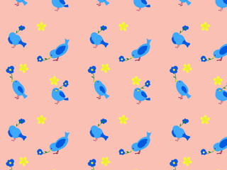 青い鳥と花の包装紙