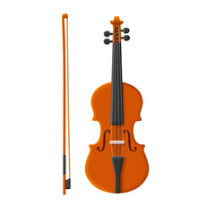 Fototapeta na wymiar A violin with bow music instrument vector illustration isolated on white background