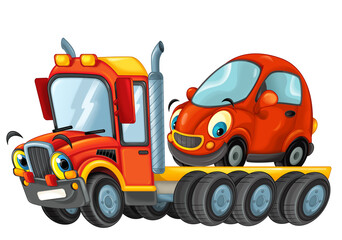 funny cartoon tow truck driver with other car