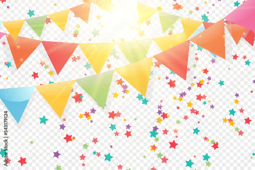 Poster Lots of colorful tiny confetti and ribbons on transparent background. Festive event and party. Multicolor background.Colorful bright confetti isolated on transparent background.	