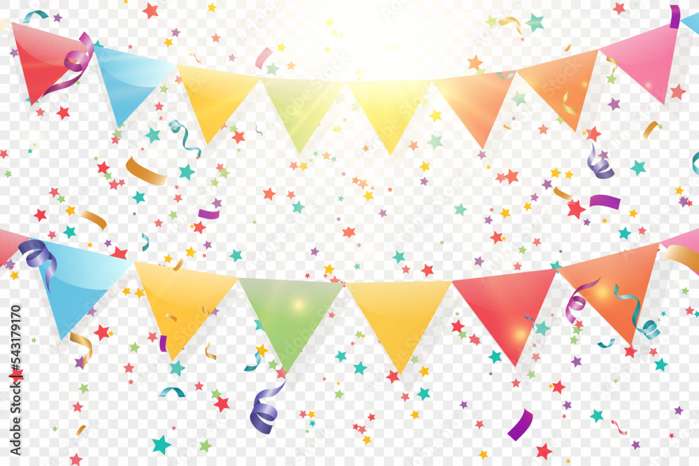 Aufkleber Lots of colorful tiny confetti and ribbons on transparent background. Festive event and party. Multicolor background.Colorful bright confetti isolated on transparent background.	
