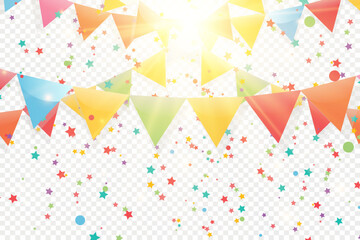 Lots of colorful tiny confetti and ribbons on transparent background. Festive event and party. Multicolor background.Colorful bright confetti isolated on transparent background.	