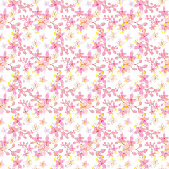 Pink cherry blossoms, watercolor technique, pattern