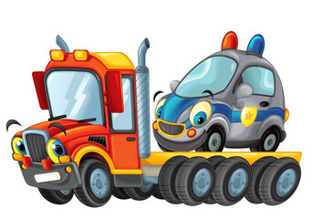 Naklejka premium funny cartoon tow truck driver with other car