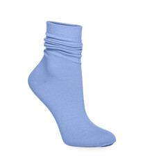 Light blue sock isolated on white. Footwear accessory