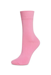 One bright pink sock on white background