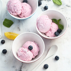 Homemade blueberry ice cream with lemon