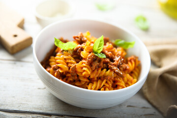 Pasta with traditional Bolognese sauce