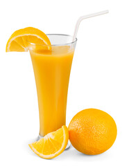 Orange juice in a glass isolated on white background