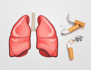 smoking concept with sick lungs and cigarette