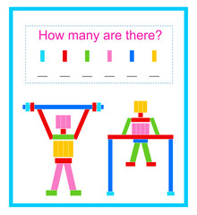 Math activity for children. How many geometric shapes? Developing numeracy skills. Vector illustration