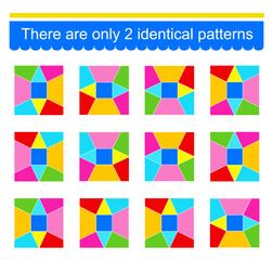 Obraz premium Fun puzzle game. Need to find two identical patterns. Task for development of attention and logic. Vector illustration