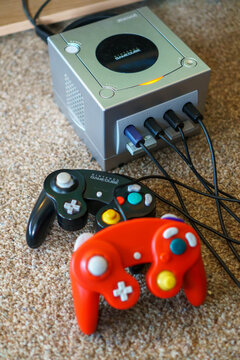 Tallinn, Estonia - 21.05.2022: LVLup! Video Game Museum - Gamecube Console