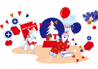 クリスマスセールで買い物をする女性