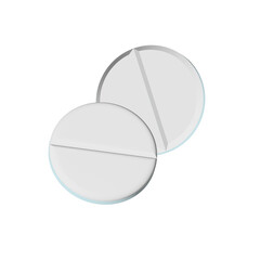 Set of medical white pills. Flat and convex pills in 3d style with shadow isolated on white background. View from above. Realistic illustration