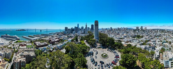 Scenic panoramic view of the Coit Tower in San Francisco