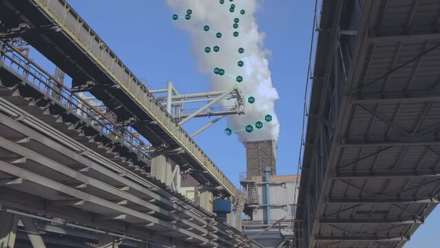 Emission of solid substances into the atmosphere. Environmental pollution visualization. White smoke from the factory chimney, visualization of the release of hazardous components